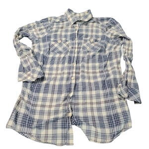 Liz Claiborne Womens Button Up Blouse Multicolor Size 1X Cotton Blend Stretch